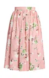 Erdem Floral Cotton-blend Gathered Midi Skirt In Pink