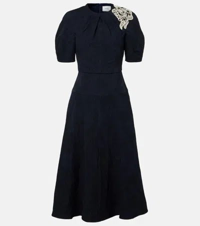 Erdem Floral Cotton-blend Jacquard Midi Dress In Blue