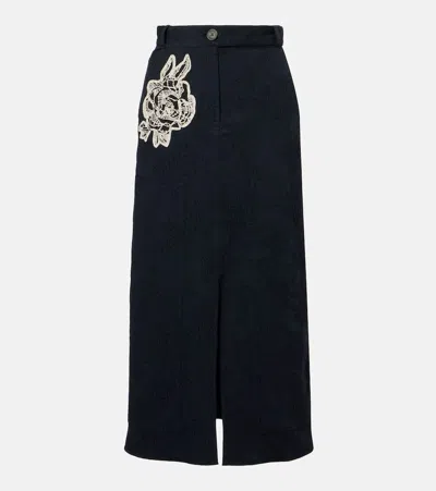 Erdem Floral Cotton-blend Jacquard Midi Skirt In Blue