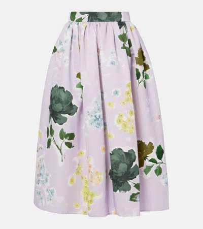 ERDEM FLORAL COTTON-BLEND MIDI SKIRT