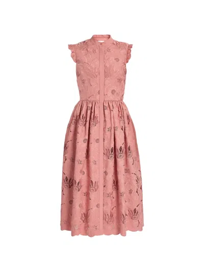 Erdem Floral Cotton Cutwork Sleeveless Midi Dress In Multi