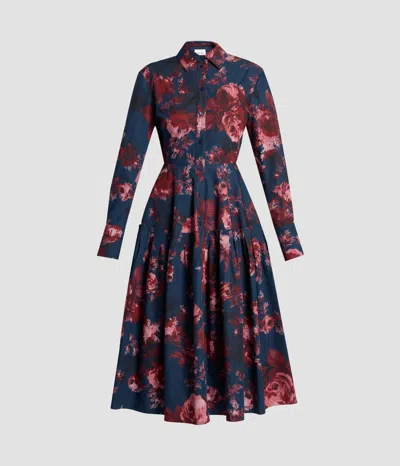 Erdem Floral Cotton Draped Long Sleeve Shirt Dress In Blue