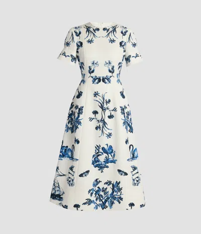Erdem Floral Cotton Faille Short Sleeve Midi Dress In White