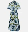 Erdem Floral Cotton Midi Dress In Blue