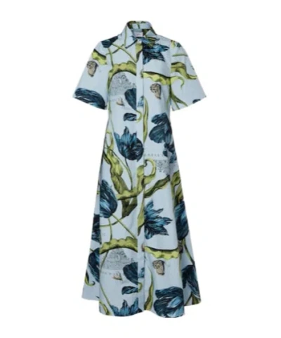 Erdem Floral Cotton Midi Dress In Blue