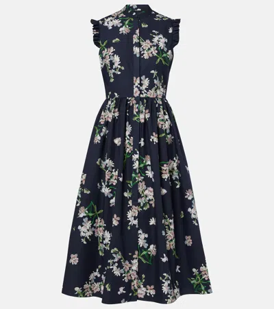 Erdem Pleated Ruffled Floral-print Cotton-poplin Midi Dress In Multi