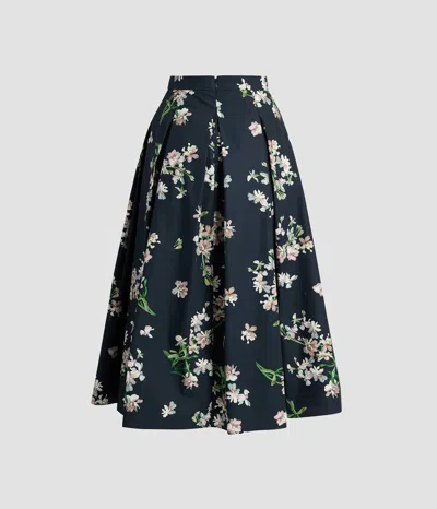 Erdem Floral Cotton Midi Pleated Skirt In Multi