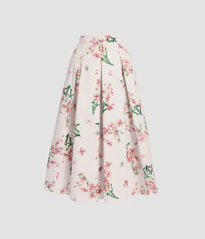 Erdem Floral Cotton Midi Pleated Skirt In Multi