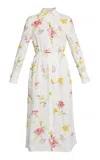 Erdem Floral Print Linen Dress With Waist Tie In Floral