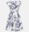 Erdem Pleated Floral-print Cotton-poplin Mini Dress In White