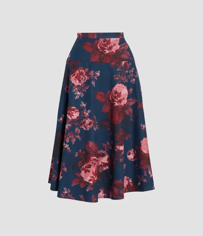 Erdem Floral Cotton Poplin A-line Midi Skirt In Blue