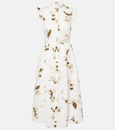 Erdem Bedrucktes Midikleid Aus Baumwollpopeline In Weiss