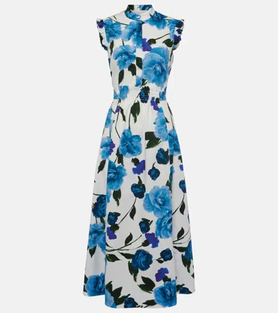 Erdem Bedrucktes Midikleid Aus Baumwollpopeline In Weiss