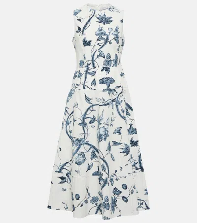Erdem Floral Cotton Poplin Midi Dress In White
