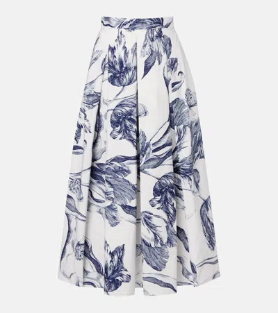 Erdem Floral Cotton Poplin Midi Skirt In Blue