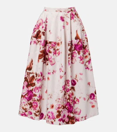 Erdem Floral Cotton Poplin Midi Skirt In Multi