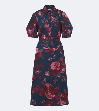 Erdem Floral Cotton Poplin Shirt Dress In Blau