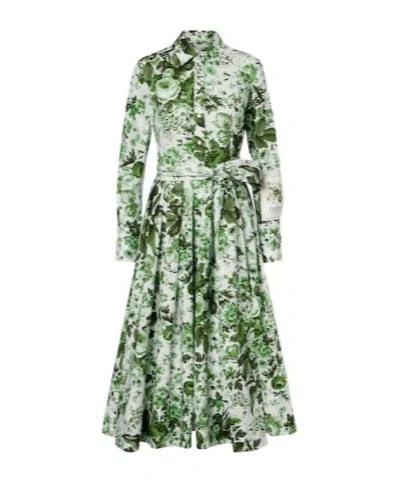 Erdem Floral Cotton Shirt Dress In Green