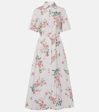 Erdem Womens Painted Orchidpetal Pink Floral Short-sleeve Cotton Midi Dress In Multi