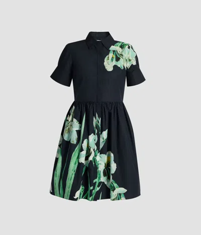 Erdem Floral Cotton Short Sleeve Mini Dress In Black