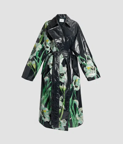 Erdem Floral Cotton Trench Coat In Green