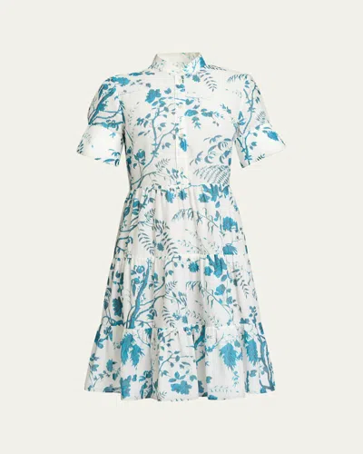 Erdem Floral Cotton-linen Tiered Mini Shirtdress In Wild Fern