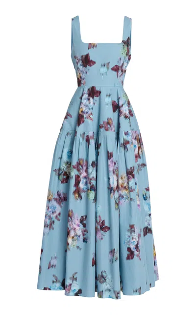 Erdem Floral Cotton-poplin Maxi Dress In Blue