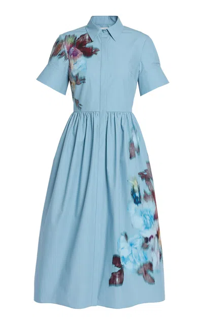 Erdem Floral Cotton-poplin Midi Dress In Blue