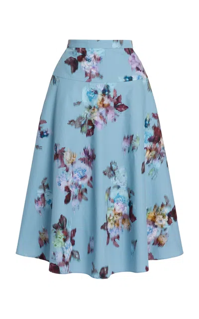 Erdem Floral Cotton-poplin Midi Skirt In Blue