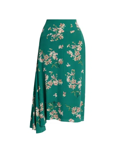 Erdem Floral Crepe De Chine Drape Midi Skirt In Green
