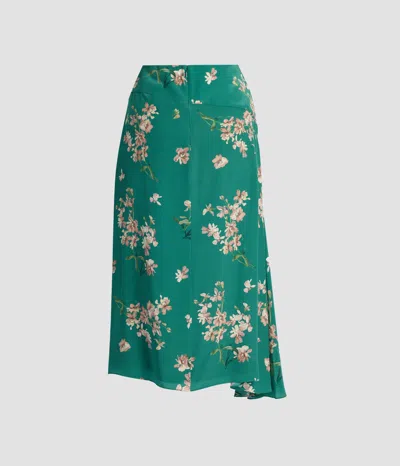 Erdem Floral Crepe De Chine Drape Midi Skirt In Multi