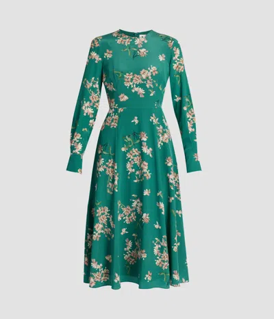 Erdem Floral Crepe De Chine Long Sleeve Midi Dress In Multi