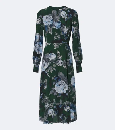 Erdem Floral Crêpe Midi Dress In Green