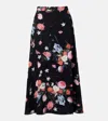 Erdem Floral Crêpe Midi Skirt In Black