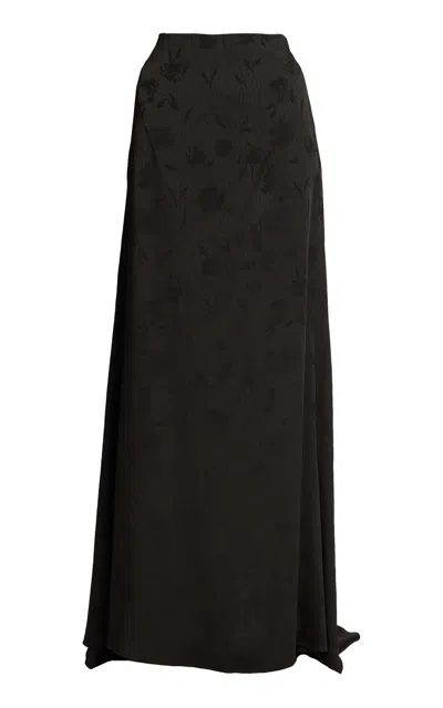 Erdem Floral Creponne A-line Maxi Skirt In Black