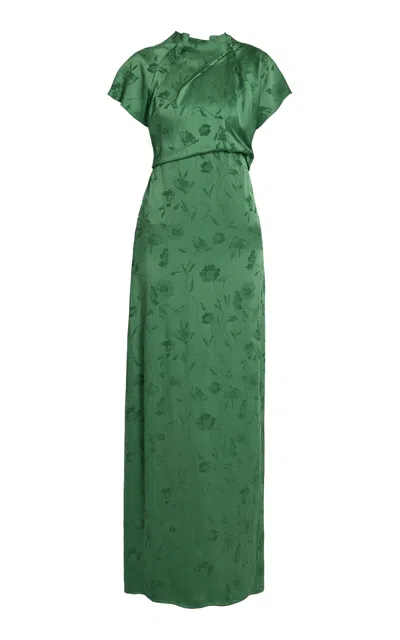 Erdem Floral Creponne Gown In Green