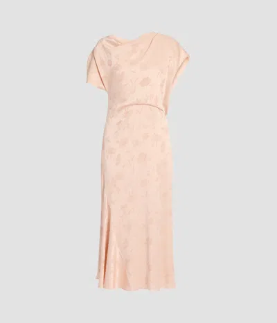 Erdem Floral Creponne Jacquard Short Sleeve Midi Dress In Pink