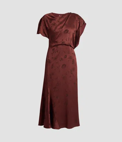 Erdem Floral Creponne Jacquard Short Sleeve Midi Dress In Burgundy