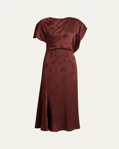 Erdem Floral Creponne Jacquard Short-sleeve Midi Dress In Bordeaux