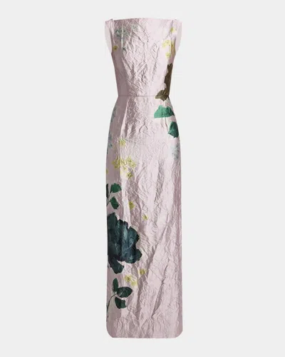 Erdem Floral Crinkle-effect Boatneck Gown In Margot Floral Lilac