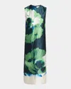 Erdem Sleeveless Crushed Metallic Satin Midi Dress In Carnation Cyanotype