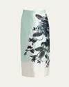 Erdem Floral Crinkle-effect Pencil Midi Skirt In Violetta Etching Duck Egg