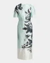 Erdem Crinkled Satin Midi Dress In Violetta Etching Duc