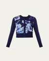 Erdem Merino Wool And Floral-print Satin Cardigan In Navy  Troubridge Indigo