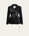 Erdem Floral Crystal Fitted Wool Blazer In Black