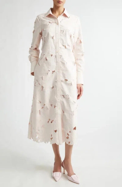 Erdem Floral Cutwork Belted Long Sleeve Poplin Shirtdress In White