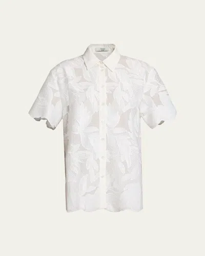 Erdem Floral Cutwork Cotton Short-sleeve Button-down Shirt In Ivory