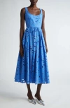 Erdem Cotton Lace Drop Waist Midi Dress In Blue