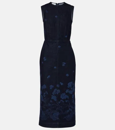 Erdem Floral Denim Midi Dress In Blue