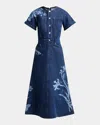 Erdem Indigo Denim Short Sleeve Midi Dress In Blue